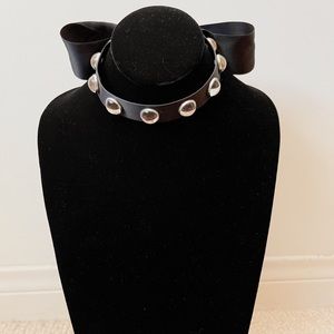 Lalique Crystal Necklace 50" noir ribbon tie